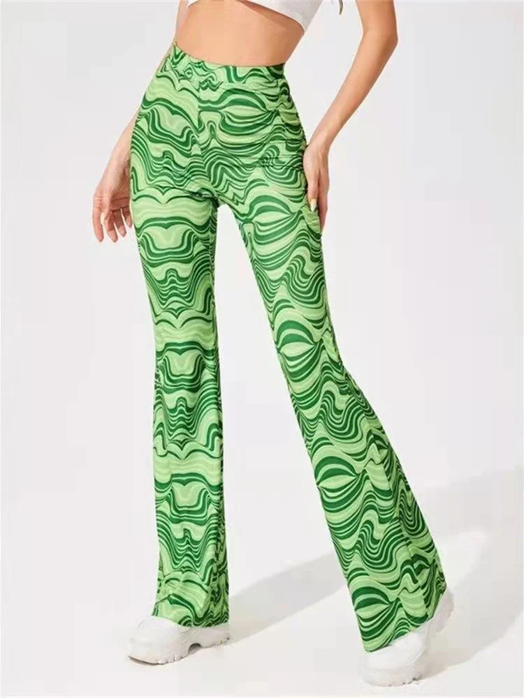 Damen Yoga Hose Bootcut Hüftjeans Schlaghose Flared Leggins Flower Power Retro
