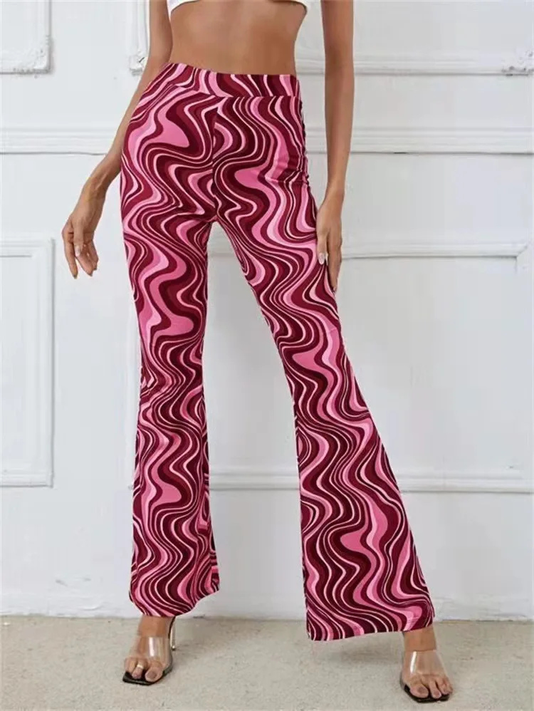 Damen Yoga Hose Bootcut Hüftjeans Schlaghose Flared Leggins Flower Power Retro