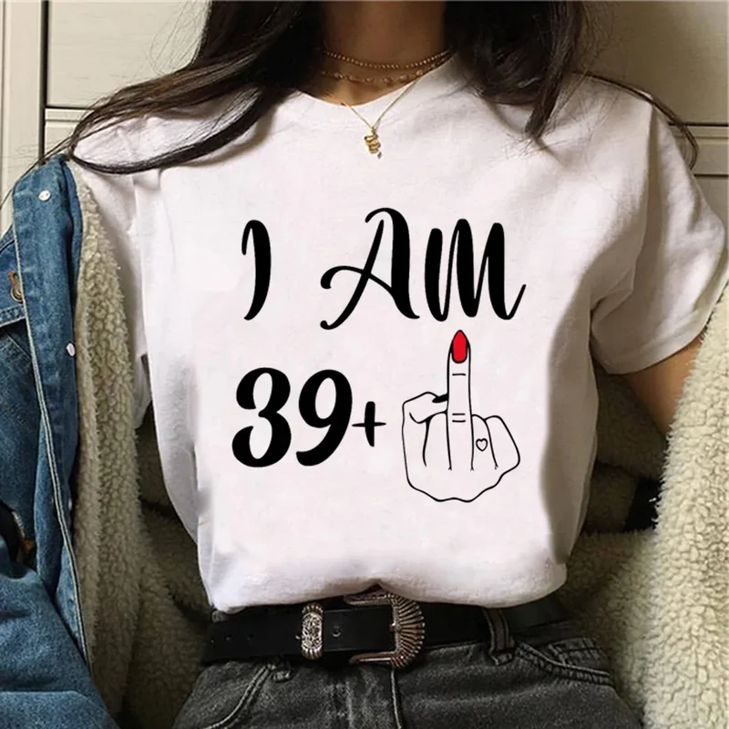 Damen Sommer Top 3D i am 39+ T-Shirt Rundhals Streetwear lockeres Damentop