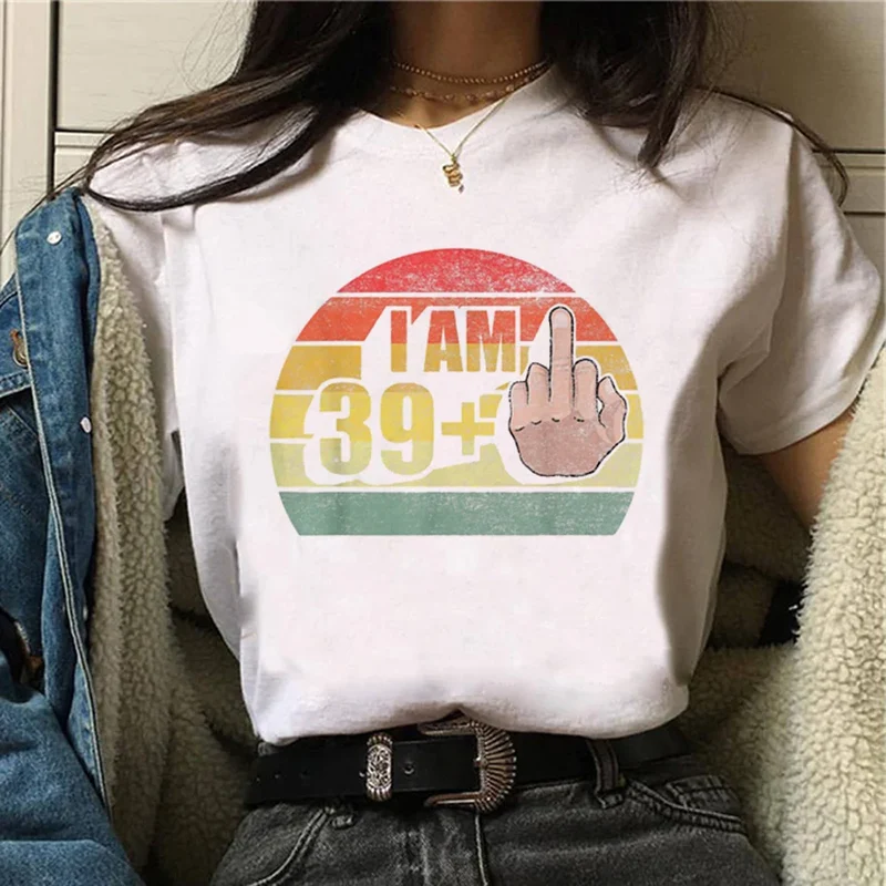 Damen Sommer Top 3D i am 39+ T-Shirt Rundhals Streetwear lockeres Damentop