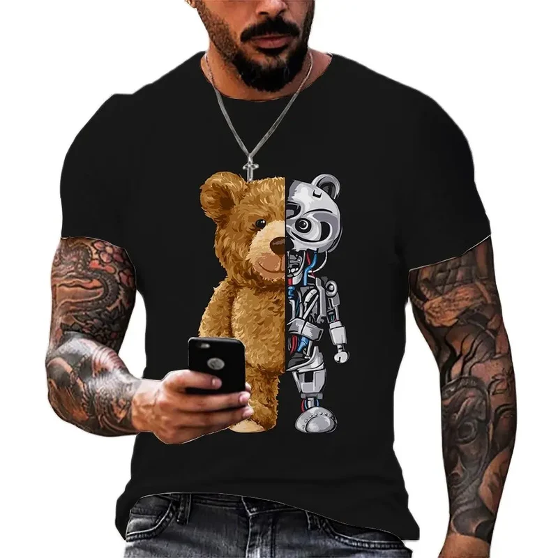 Herren Fashion Vintage Teddybär T-Shirt Rundhals Unisex Sommer Streetwear