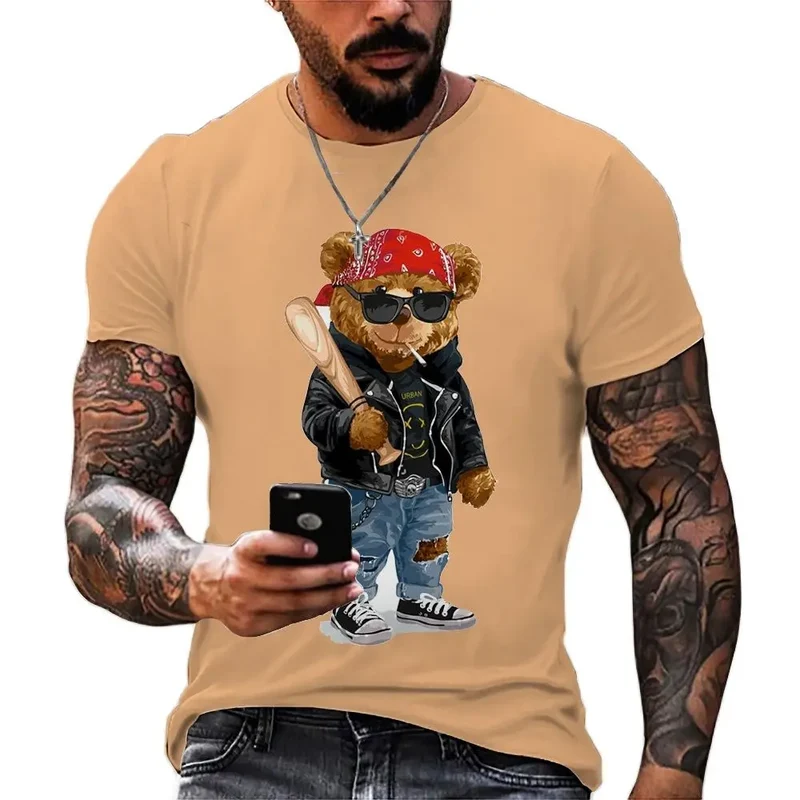 Herren Fashion Vintage Teddybär T-Shirt Rundhals Unisex Sommer Streetwear