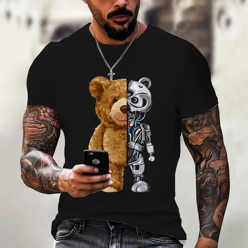 Herren Fashion Vintage Teddybär T-Shirt Rundhals Unisex Sommer Streetwear