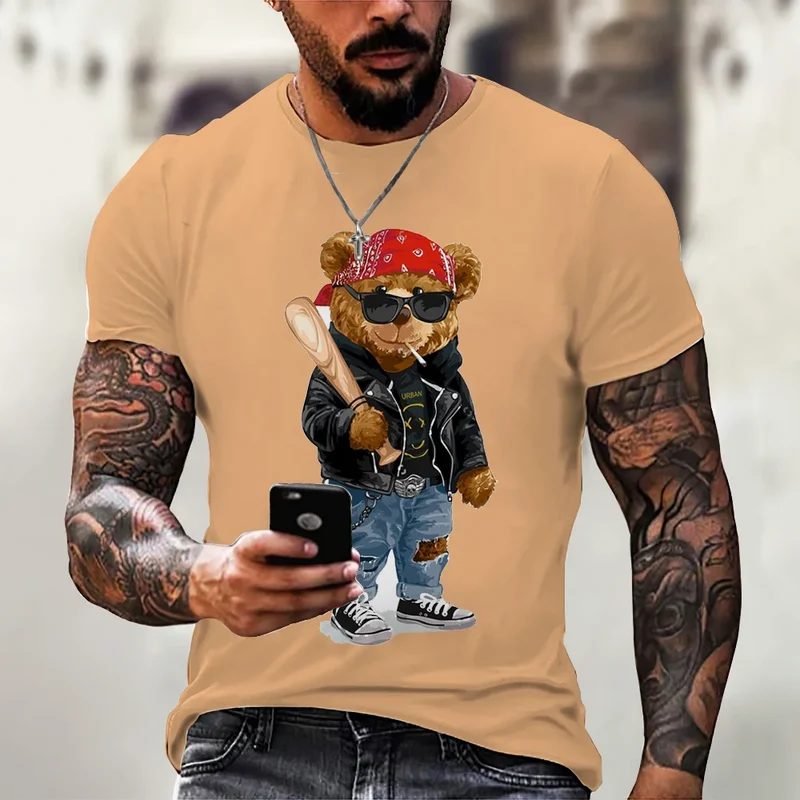 Herren Fashion Vintage Teddybär T-Shirt Rundhals Unisex Sommer Streetwear