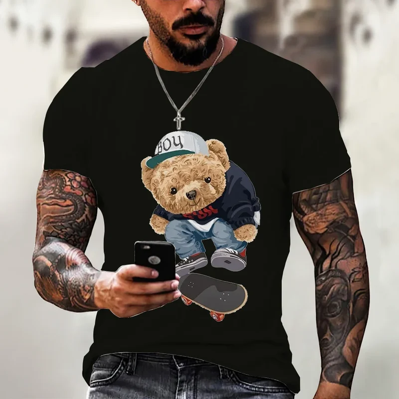 Herren Fashion Vintage Teddybär T-Shirt Rundhals Unisex Sommer Streetwear