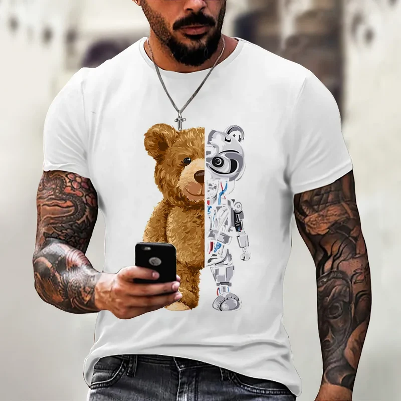 Herren Fashion Vintage Teddybär T-Shirt Rundhals Unisex Sommer Streetwear