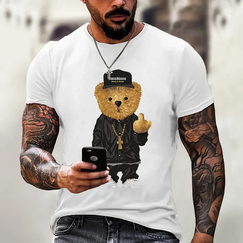 Herren Fashion Vintage Teddybär T-Shirt Rundhals Unisex Sommer Streetwear