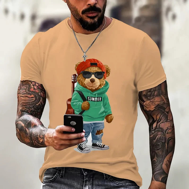 Herren Fashion Vintage Teddybär T-Shirt Rundhals Unisex Sommer Streetwear