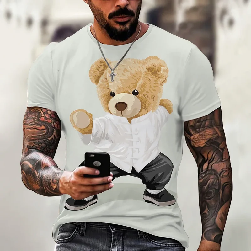 Herren Fashion Vintage Teddybär T-Shirt Rundhals Unisex Sommer Streetwear