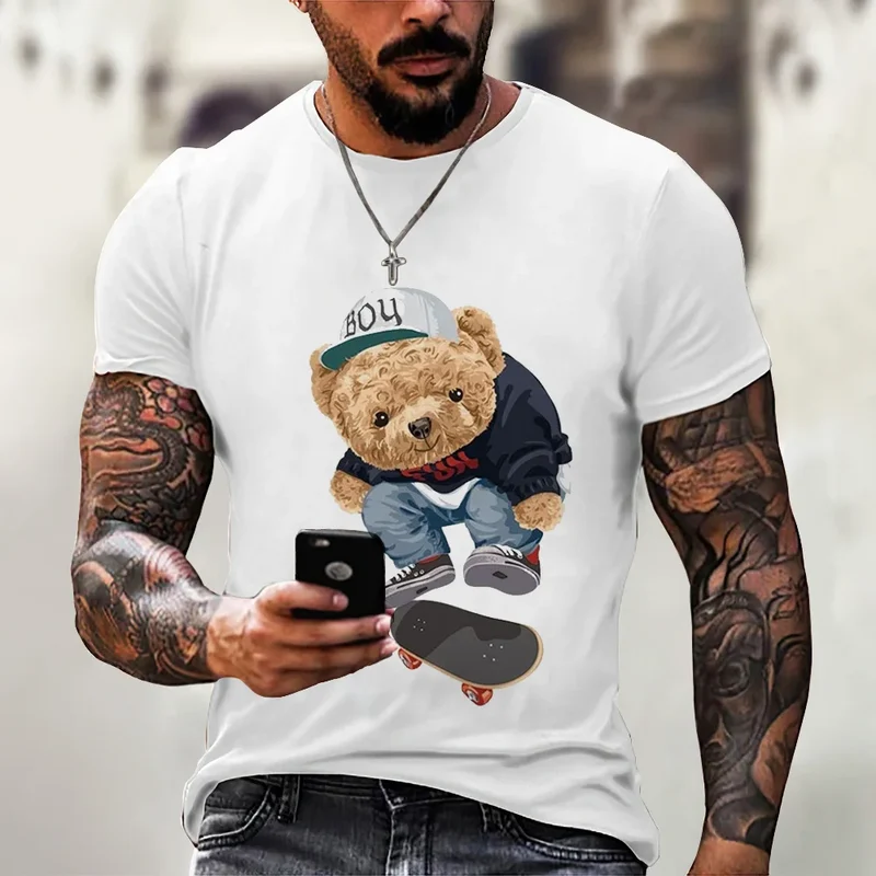 Herren Fashion Vintage Teddybär T-Shirt Rundhals Unisex Sommer Streetwear