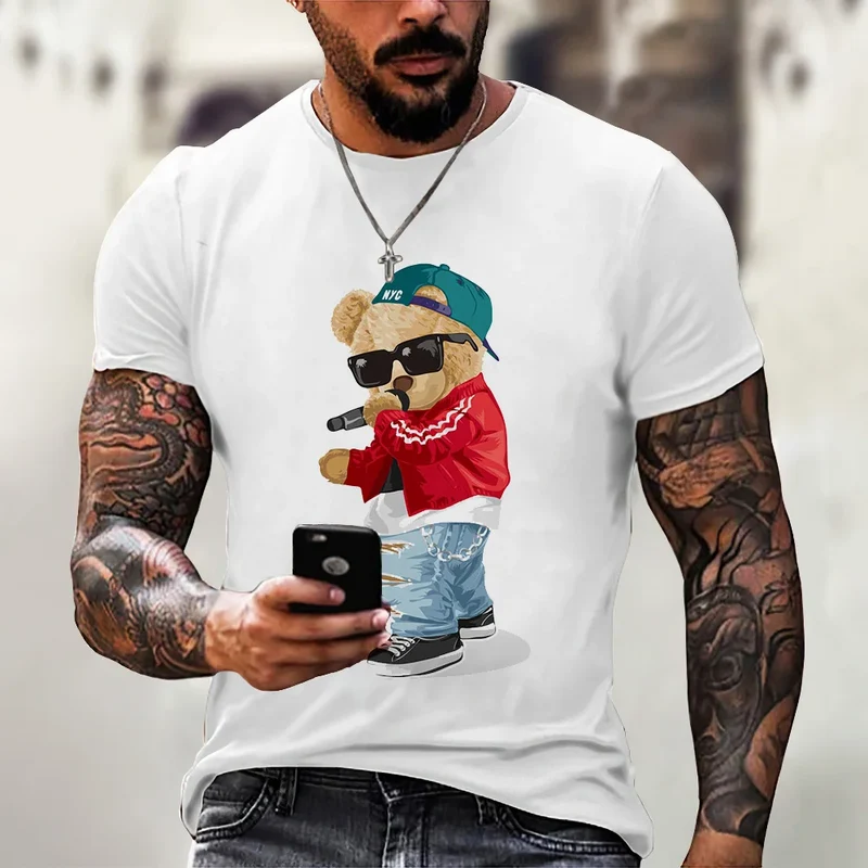 Herren Fashion Vintage Teddybär T-Shirt Rundhals Unisex Sommer Streetwear