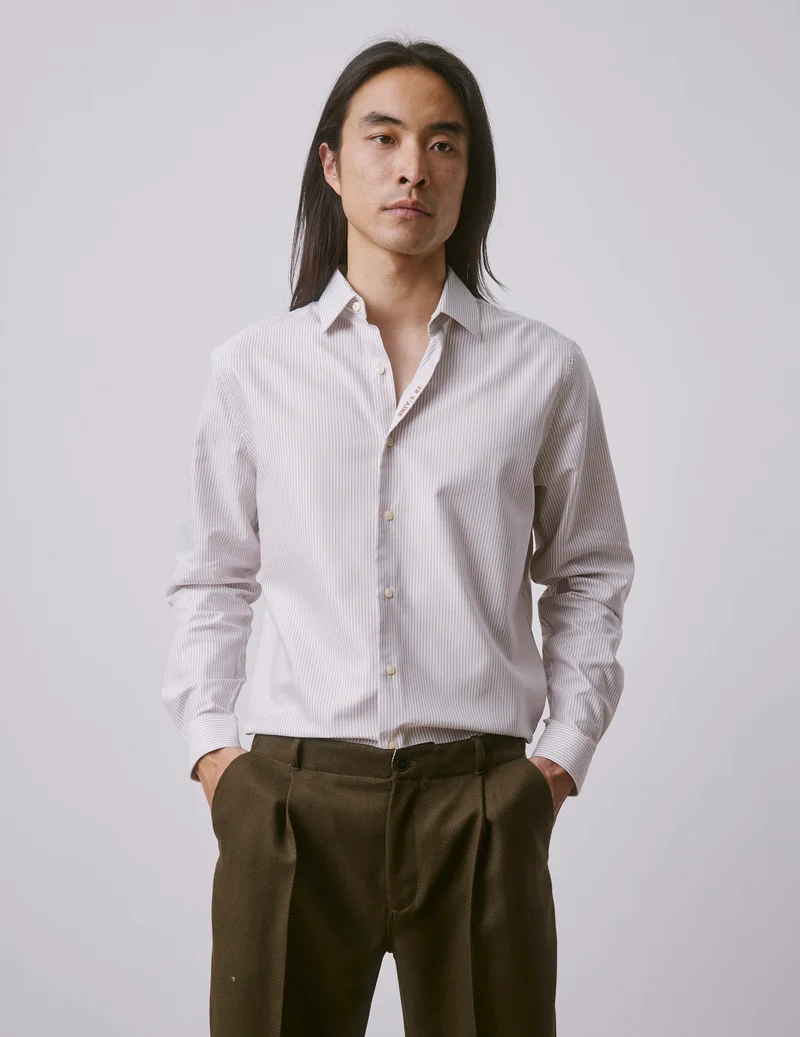 Chemise mixte "Je t'aime" rayée beige