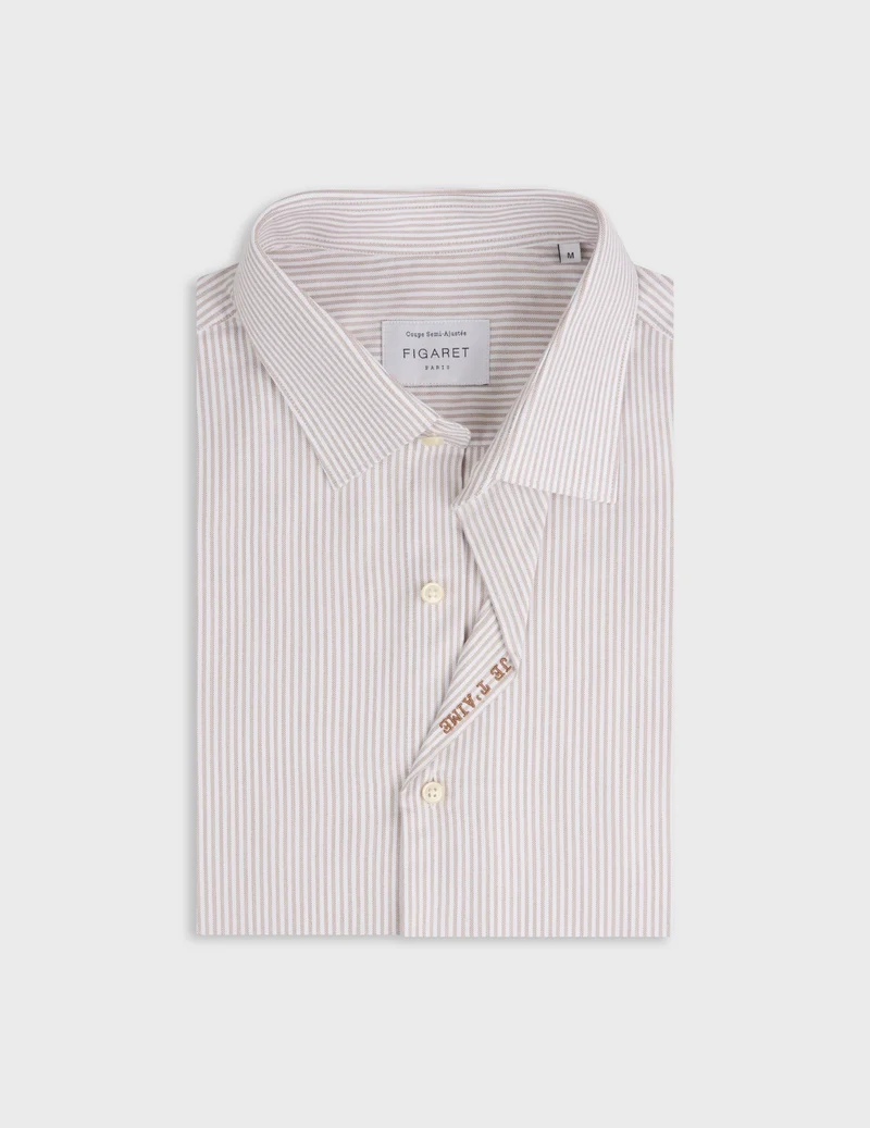 Chemise mixte "Je t'aime" rayée beige