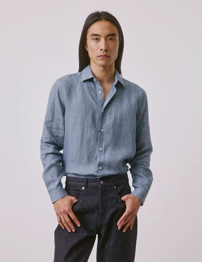 Chemise mixte "Je t'aime" en lin bleu