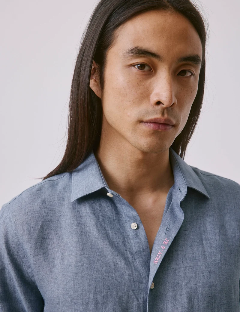 Chemise mixte "Je t'aime" en lin bleu
