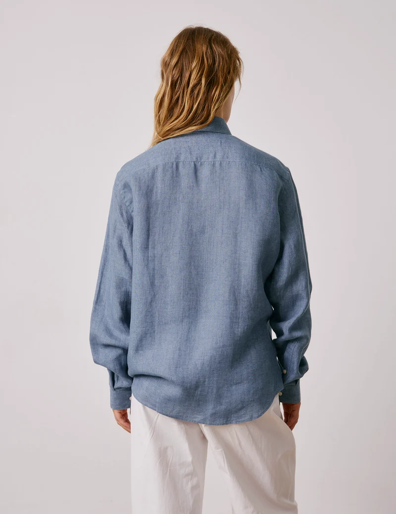 Chemise mixte "Je t'aime" en lin bleu