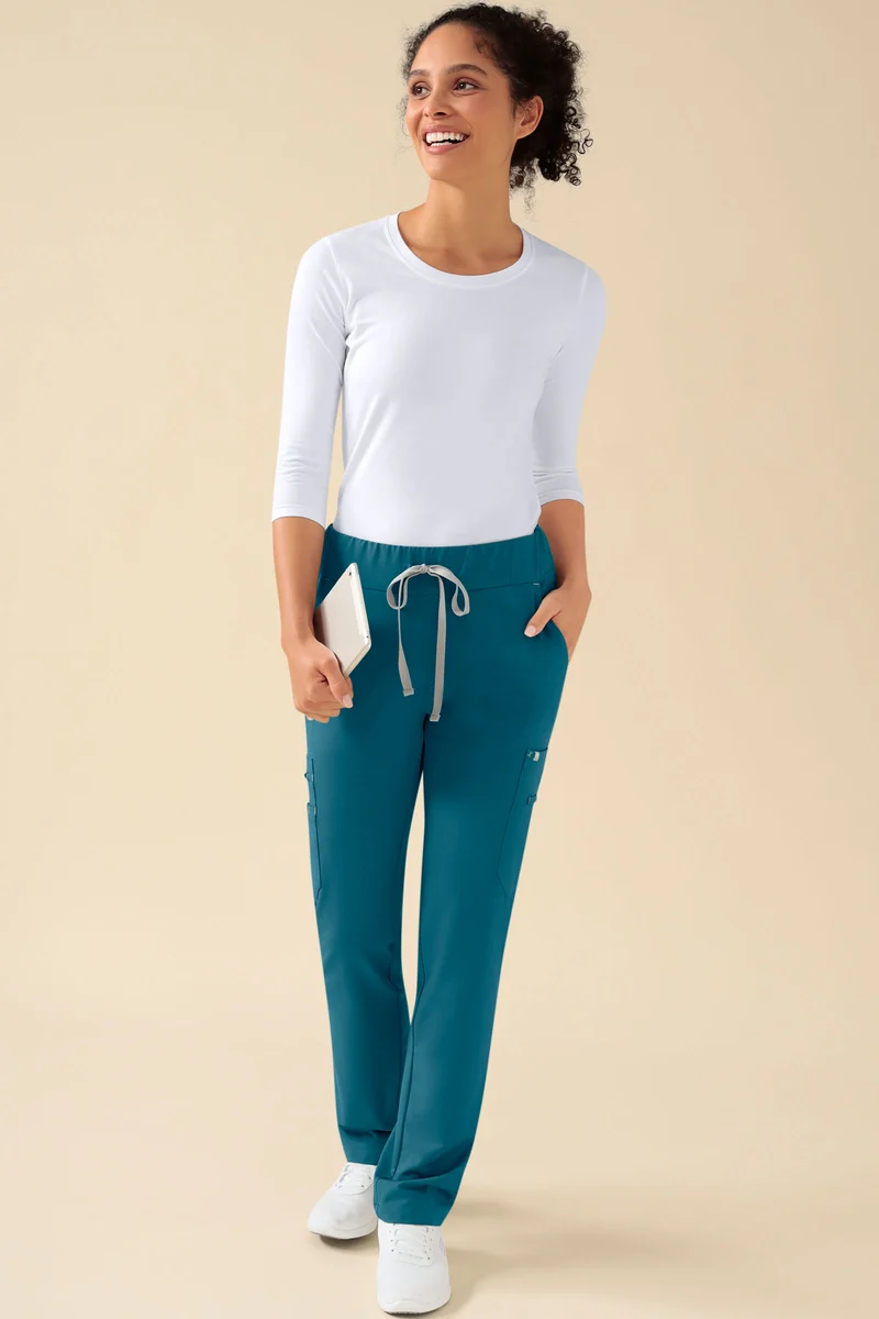 KAERE Hose Damen - gerader Saum mit Beintaschen petrol