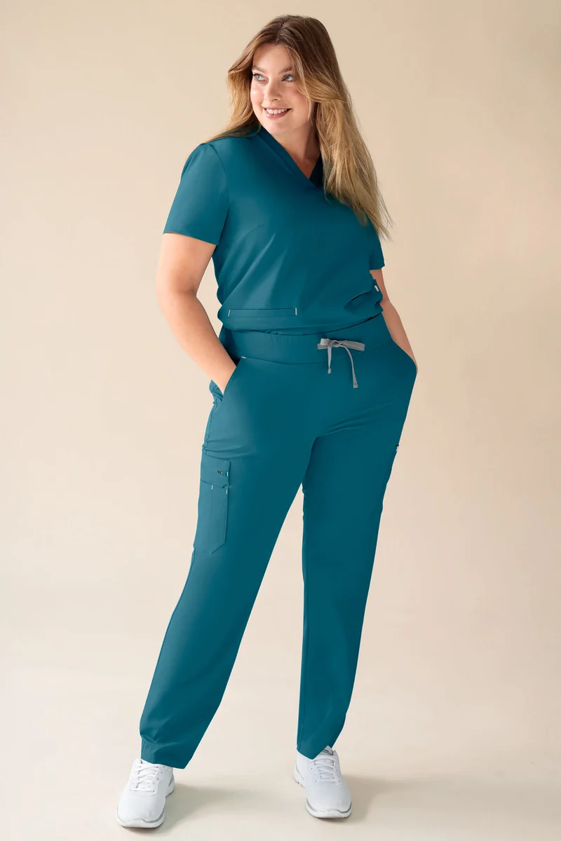 KAERE Hose Damen - gerader Saum mit Beintaschen petrol