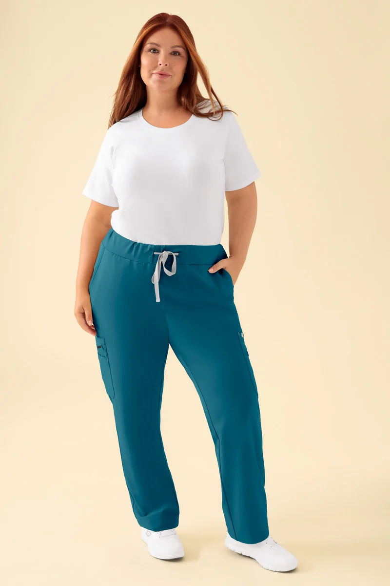 KAERE Hose Damen - gerader Saum mit Beintaschen petrol