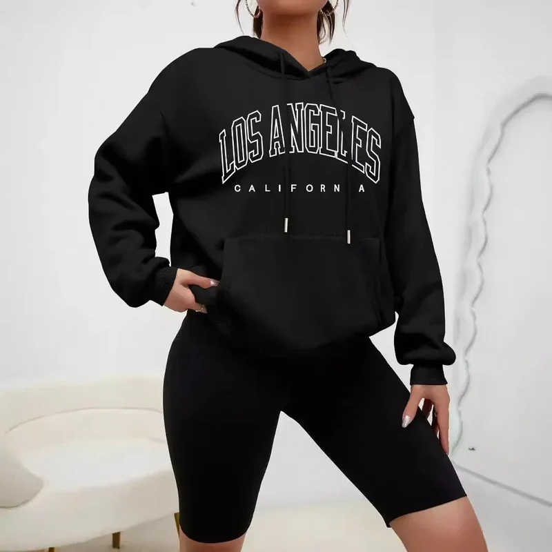 Felpa Con Cappuccio Donna Los Angeles Giacca Sportiva Hoodie Tuta Maglia Shirt