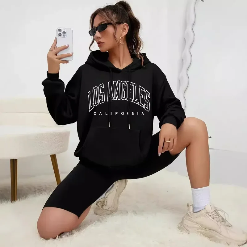 Felpa Con Cappuccio Donna Los Angeles Giacca Sportiva Hoodie Tuta Maglia Shirt