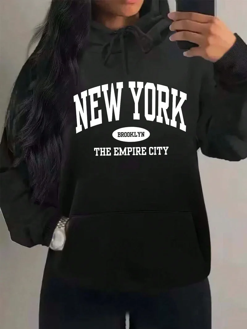 Felpa Donna New York Giacca Sportiva Tuta Maniche Lunghe Cappuccio Maglia Shirt