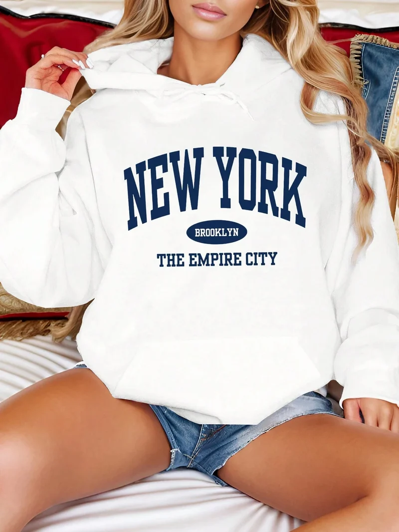 Felpa Donna New York Giacca Sportiva Tuta Maniche Lunghe Cappuccio Maglia Shirt