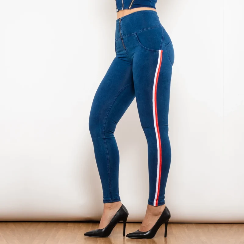 Leggins Donna Vita Alta Pantaloni Jeans Sportivi Fitness Palestra Effetto Denim