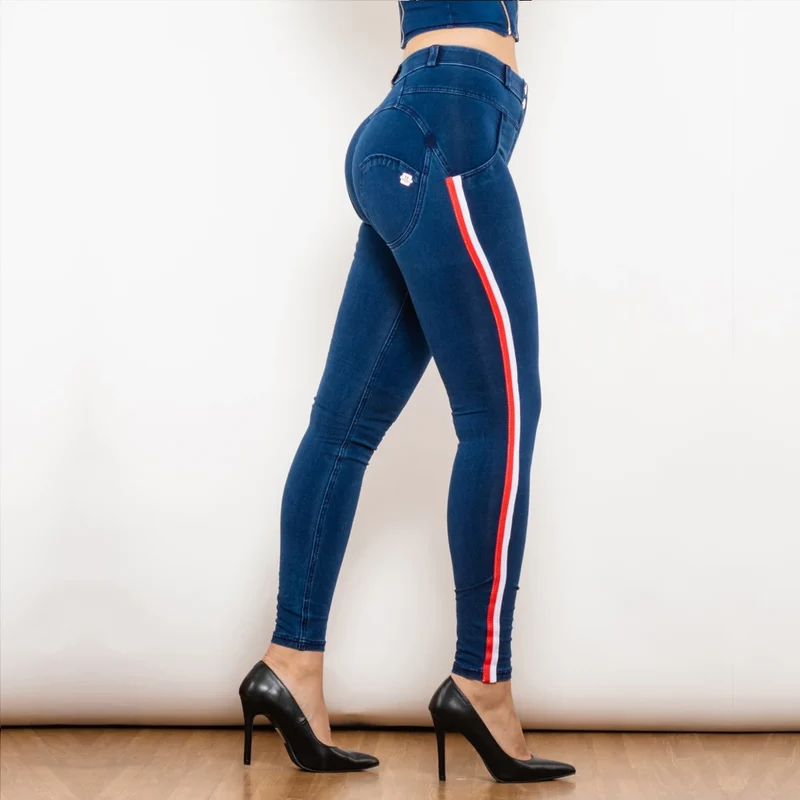 Leggins Donna Vita Alta Pantaloni Jeans Sportivi Fitness Palestra Effetto Denim