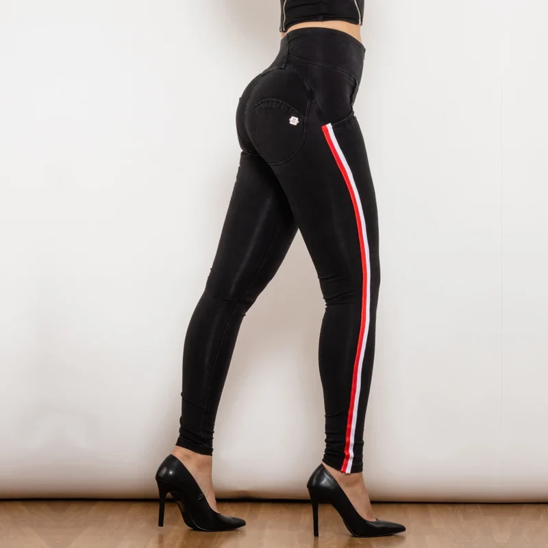 Leggins Donna Vita Alta Pantaloni Jeans Sportivi Fitness Palestra Effetto Denim