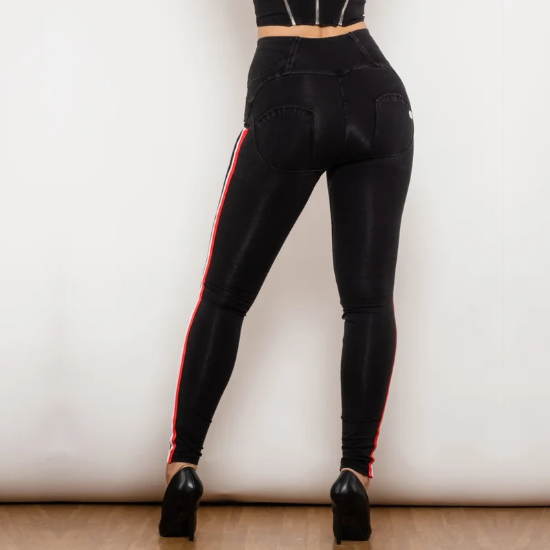 Leggins Donna Vita Alta Pantaloni Jeans Sportivi Fitness Palestra Effetto Denim