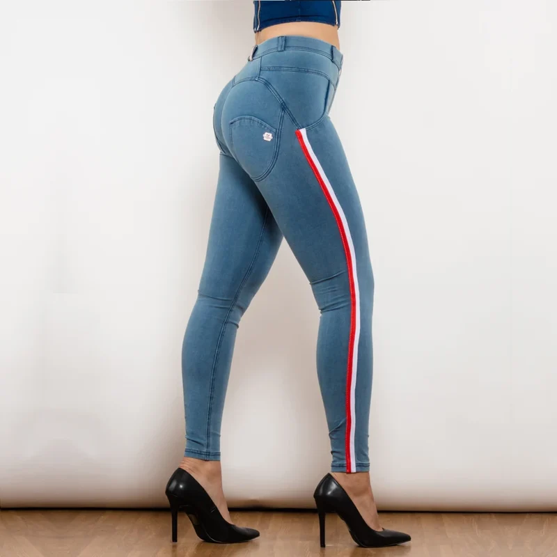 Leggins Donna Vita Alta Pantaloni Jeans Sportivi Fitness Palestra Effetto Denim