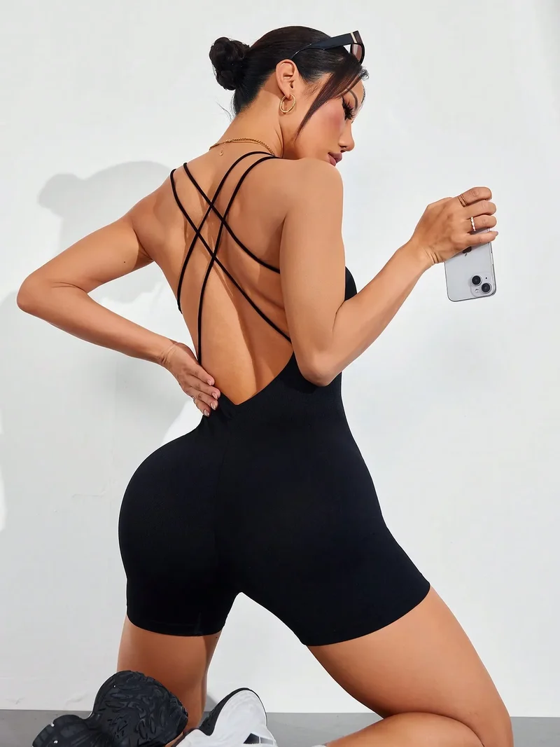 Yoga Fitness Overalls Jumpsuit Gym Stretch Leggings Jogging Anzug Top Push Up