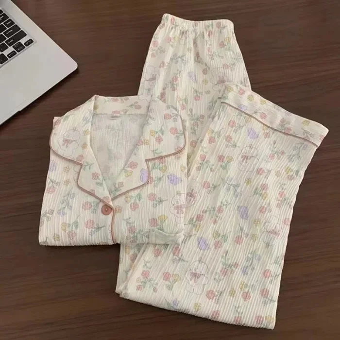 Pyjama für Damen Nachtwäsche Nachthemd Schlafanzug Zweiteiliger Hausanzug