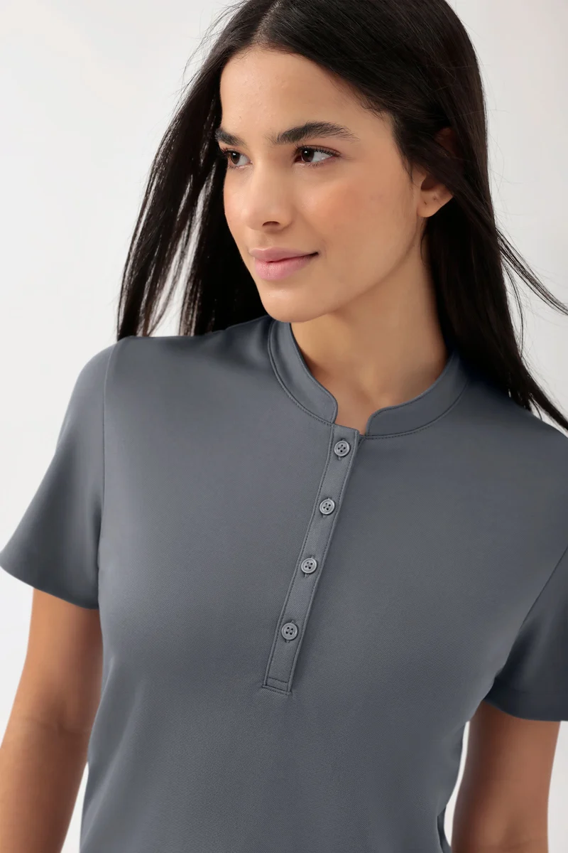 COMFY FLEX Stretch Shirt Damen - Stehkragen steingrau