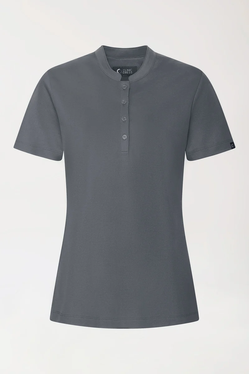 COMFY FLEX Stretch Shirt Damen - Stehkragen steingrau