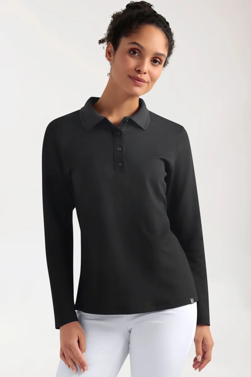 COMFY FLEX Stretch Longsleeve Damen - Polokragen schwarz