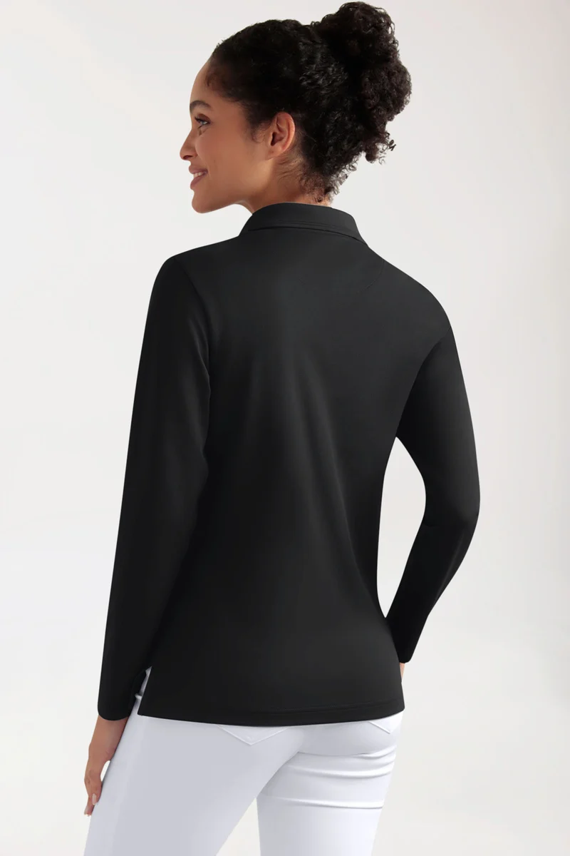 COMFY FLEX Stretch Longsleeve Damen - Polokragen schwarz