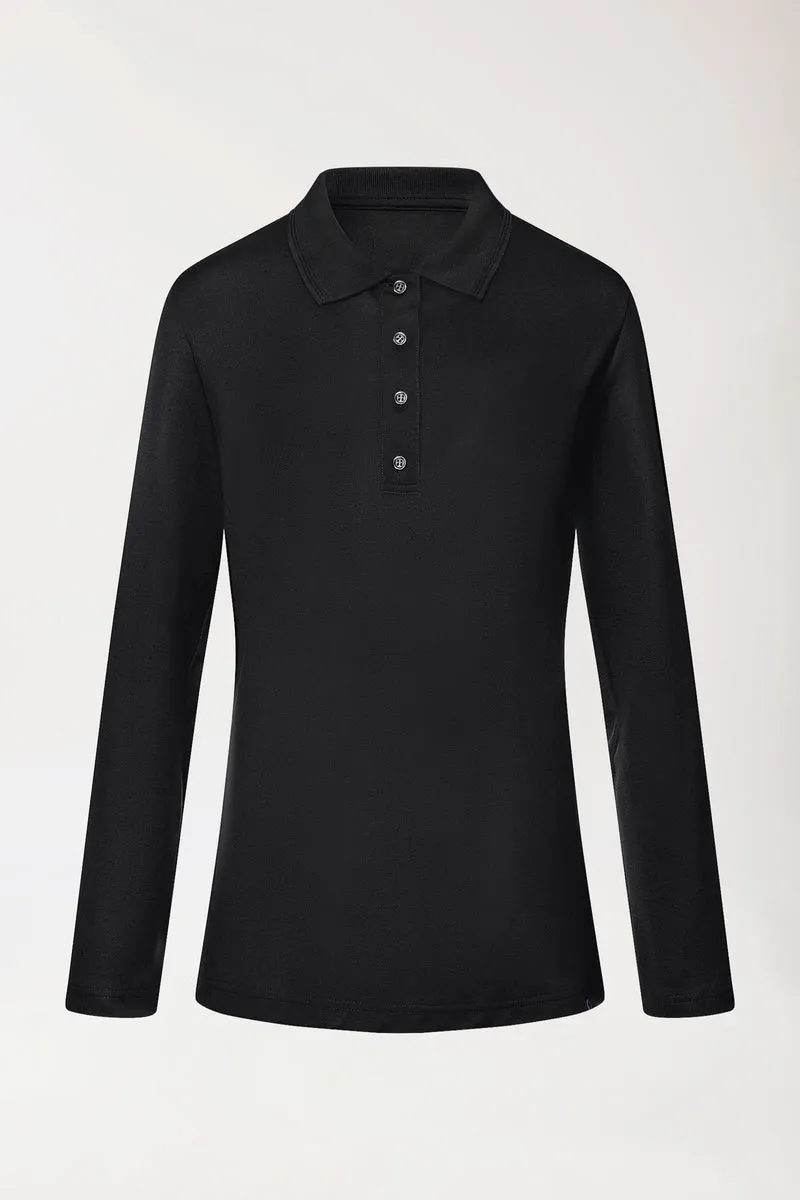 COMFY FLEX Stretch Longsleeve Damen - Polokragen schwarz