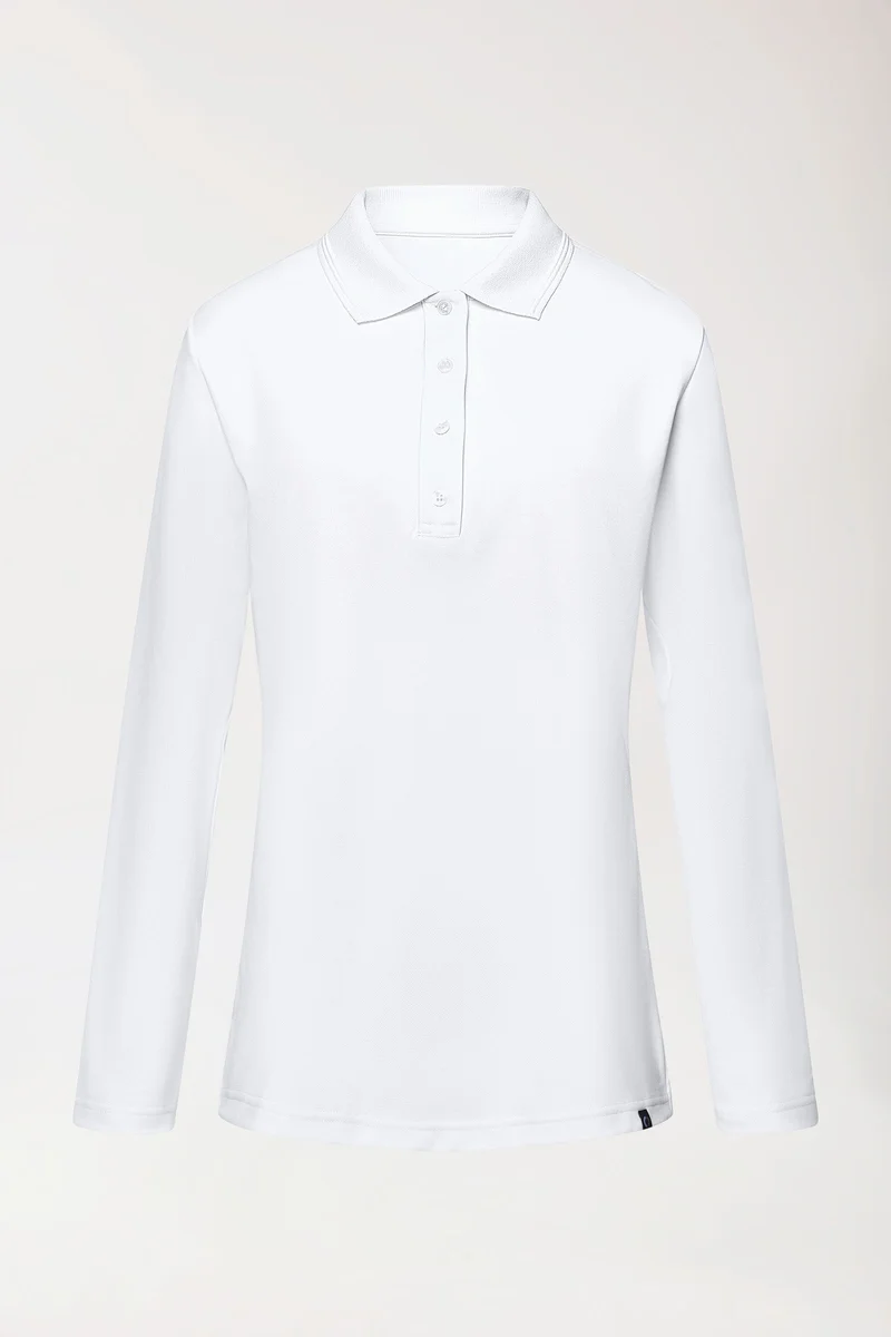 COMFY FLEX Stretch Longsleeve Damen - Polokragen weiß