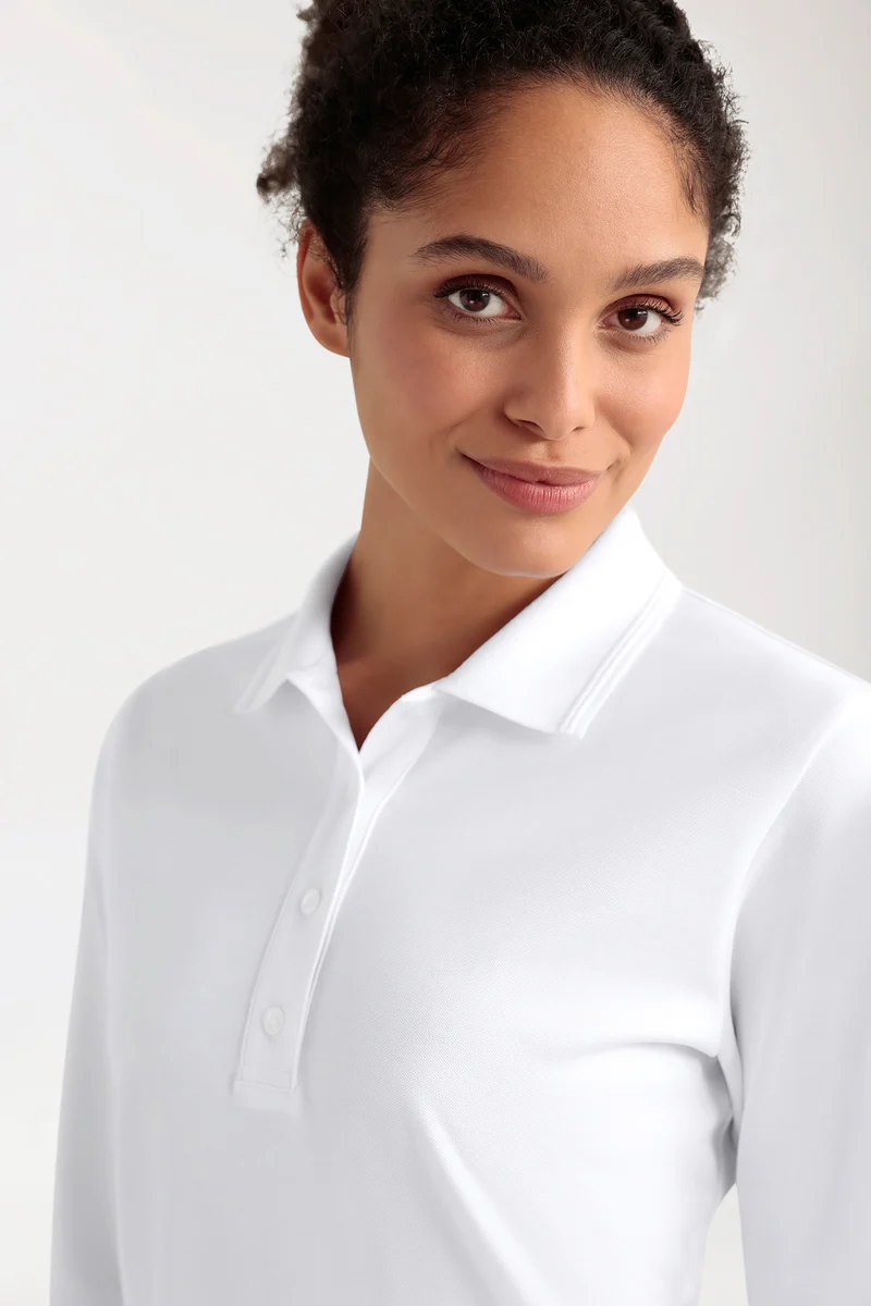 COMFY FLEX Stretch Longsleeve Damen - Polokragen weiß