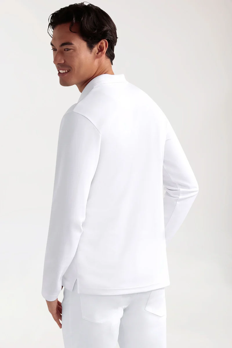CORE Longsleeve Herren Double Face Piqué - Polokragen weiß