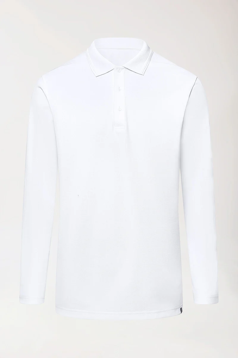 CORE Longsleeve Herren Double Face Piqué - Polokragen weiß