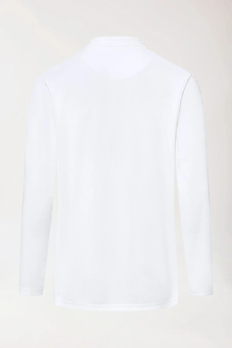 CORE Longsleeve Herren Double Face Piqué - Polokragen weiß