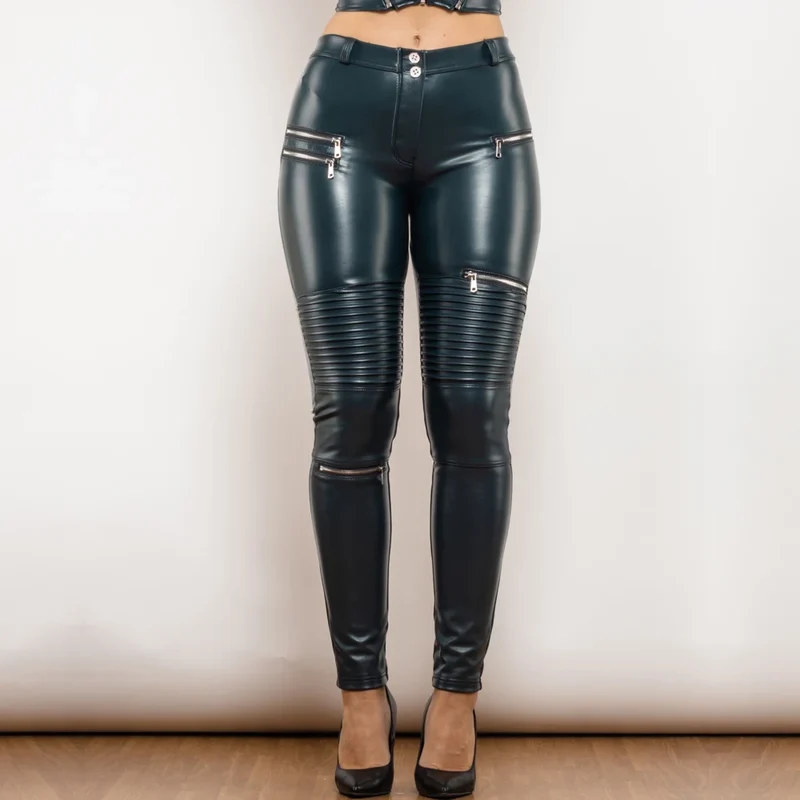 Sexy Damen Stretch Leggings Leggins Gothic Punk Hose PU Lederhose Reißverschluss