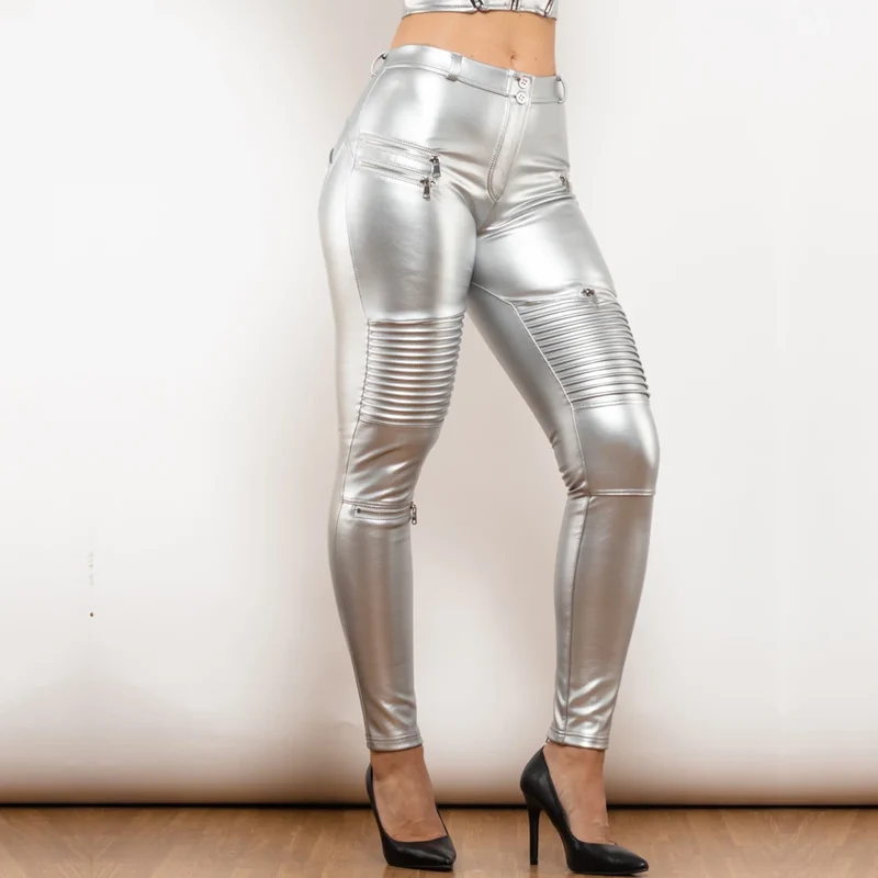 Sexy Damen Stretch Leggings Leggins Gothic Punk Hose PU Lederhose Reißverschluss