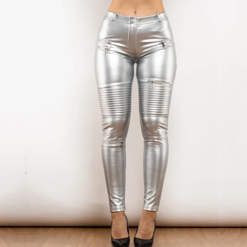 Sexy Damen Stretch Leggings Leggins Gothic Punk Hose PU Lederhose Reißverschluss