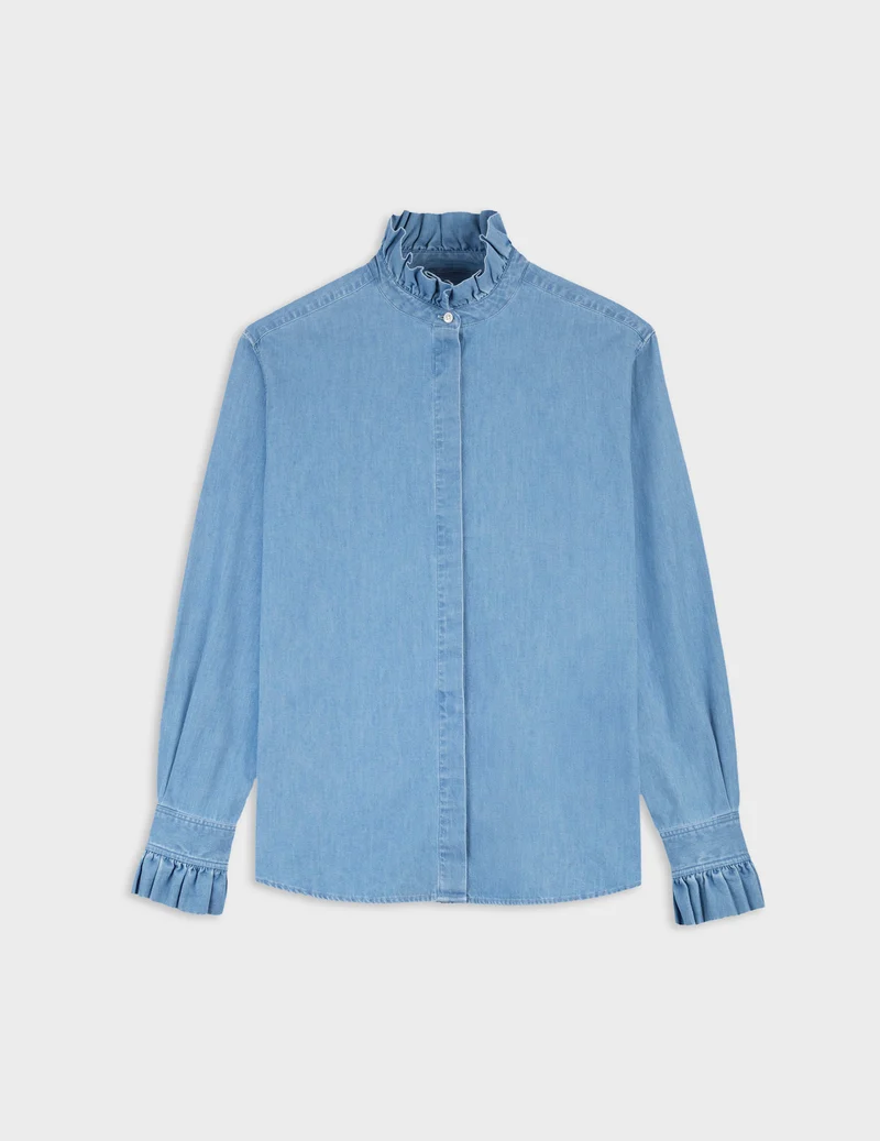 Chemise Laurine gorge cachée en denim clair
