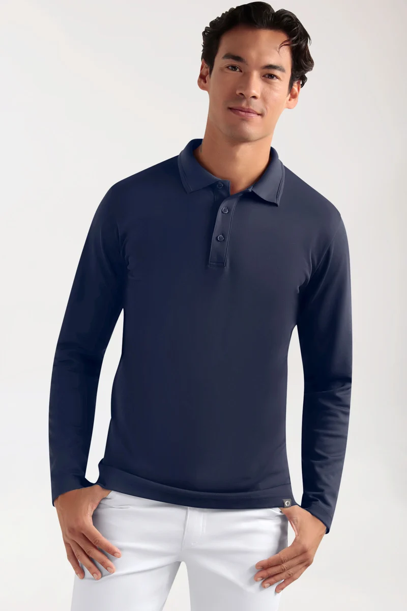 COMFY FLEX Stretch Longsleeve Herren - Polokragen navy