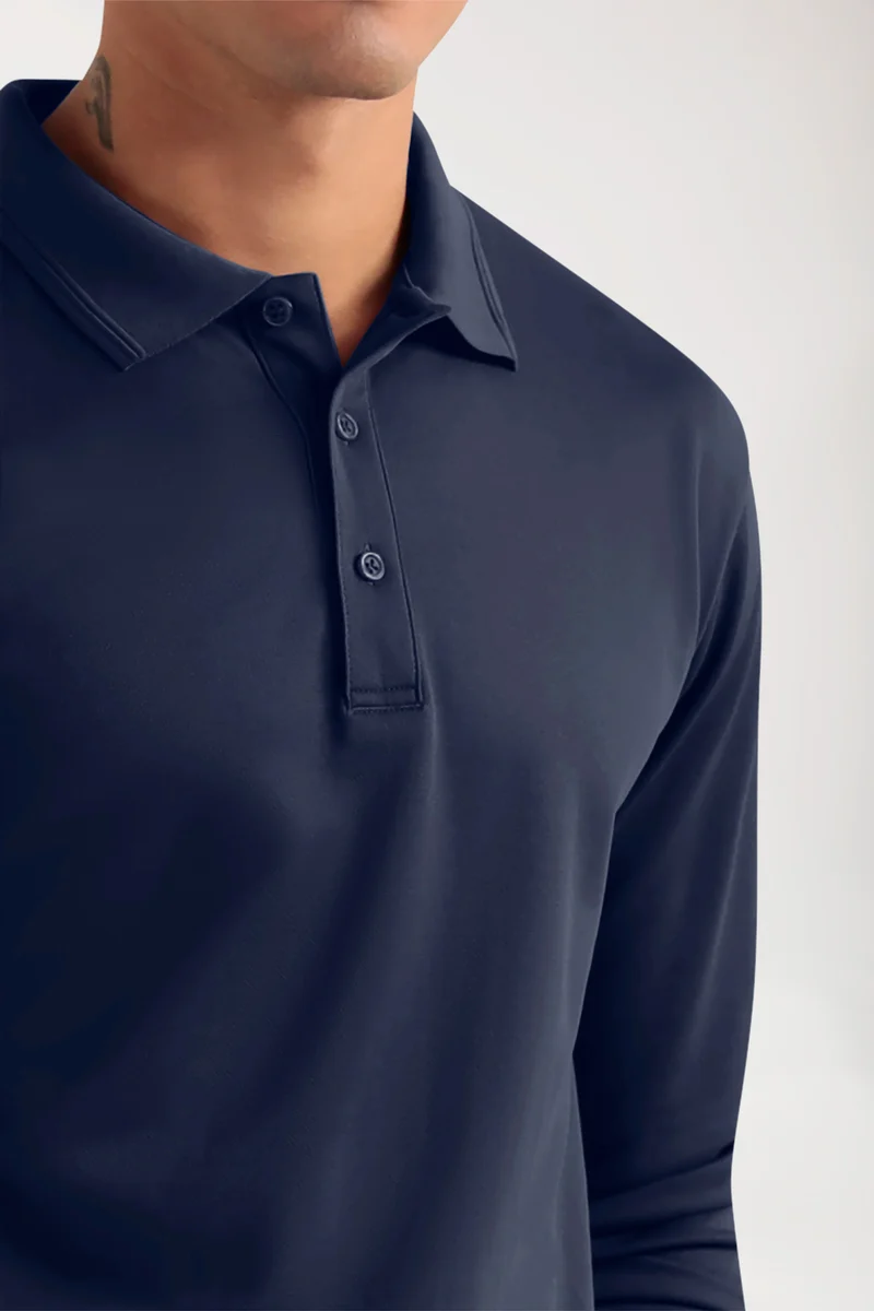 COMFY FLEX Stretch Longsleeve Herren - Polokragen navy